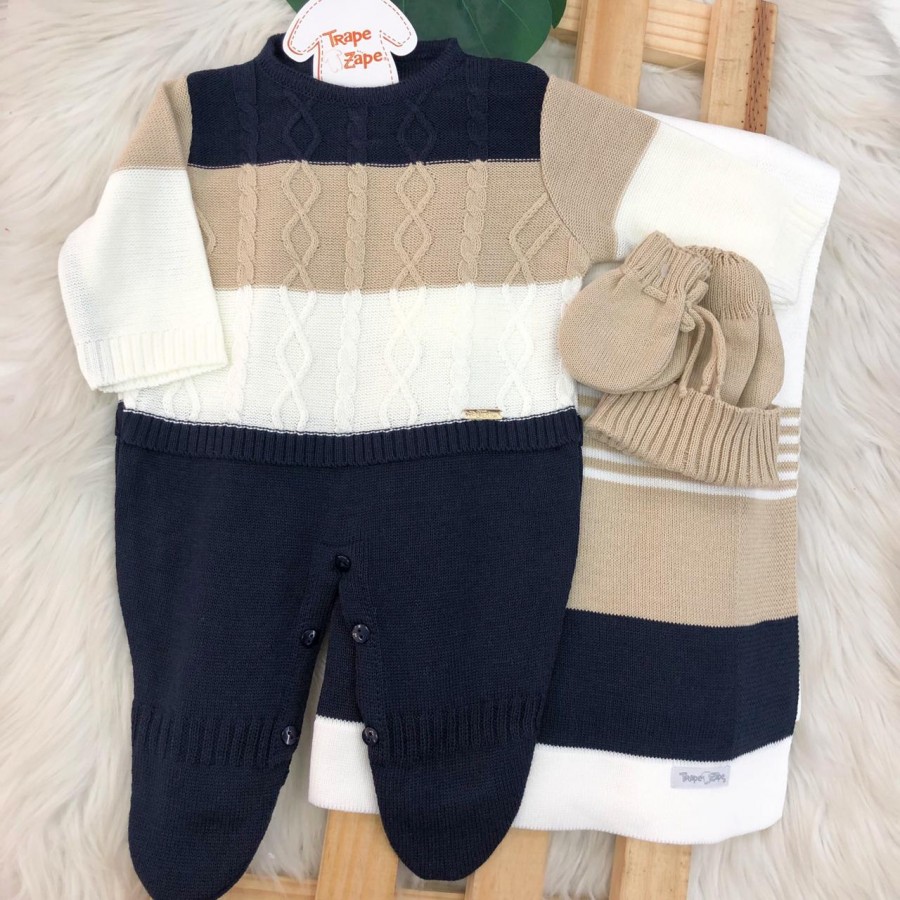 Saída de Maternidade Nicolas - Marinho, Bege e Off White Saída de Maternidade Nicolas - Marinho, Bege e Off White